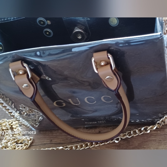 Repurposed Up Cycled PVC bag made w/ authentic Gucci shopping bag-Hand Crafted - Picture 5 of 8